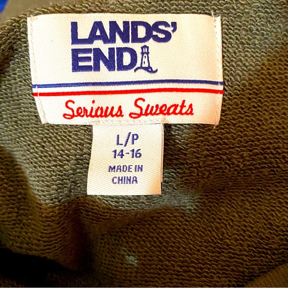 NWT Lands’ End Women’s Serious Sweats Olive Green Henley Hoodie Petite Large - Picture 3 of 7